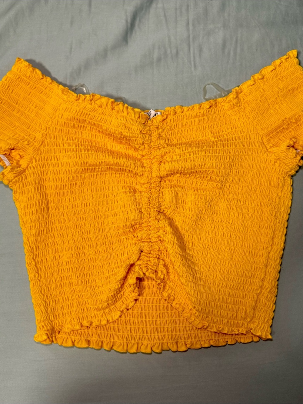 Rue21 Yellow Smocked Off-Shoulder Crop Top